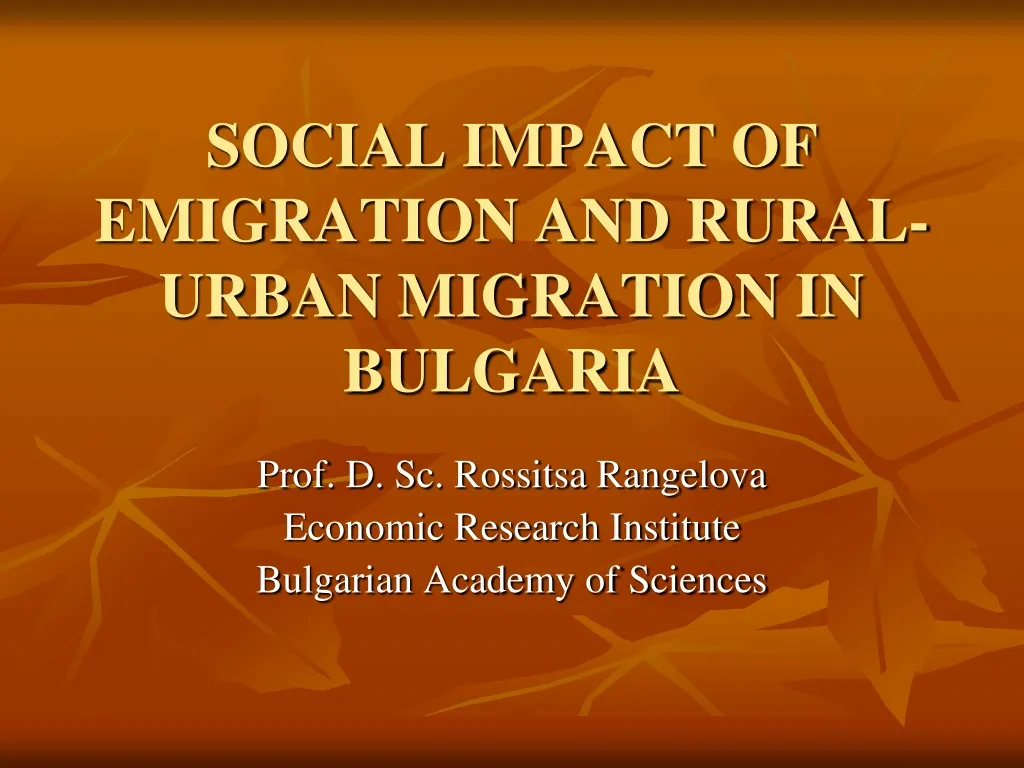 social impact of emigration and rural urban migration in bulgaria