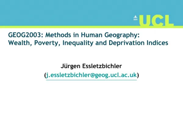 GEOG2003: Methods in Human Geography: Wealth, Poverty, Inequality and Deprivation Indices