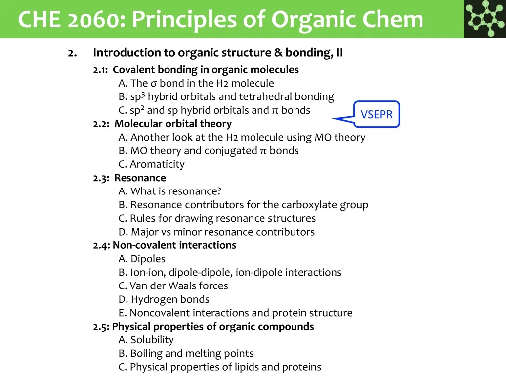 che 2060 principles of organic chem