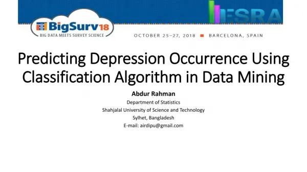 Predicting Depression Occurrence Using Classification Algorithm in Data Mining