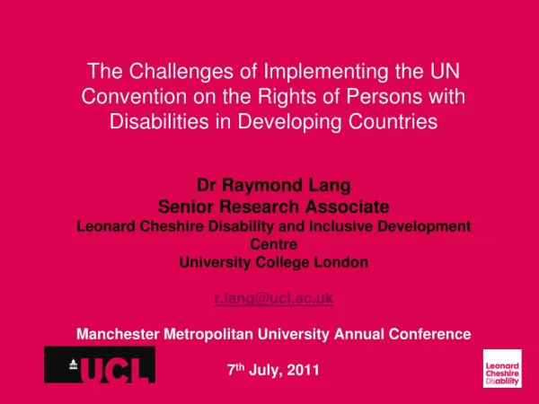 Dr Raymond Lang Senior Research Associate Leonard Cheshire Disability and Inclusive Development