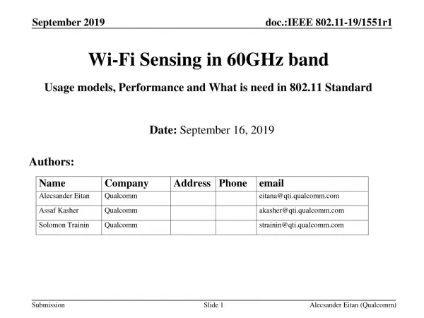 Wi-Fi Sensing in 60GHz band Usage models, Performance and What is need in 802.11 Standard