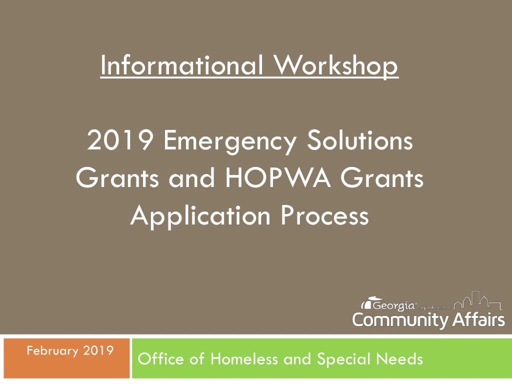 informational workshop 2019 emergency solutions grants and hopwa grants application process