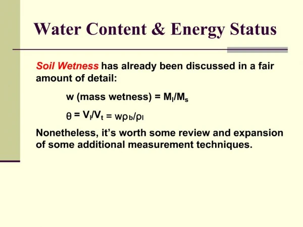 Water Content Energy Status