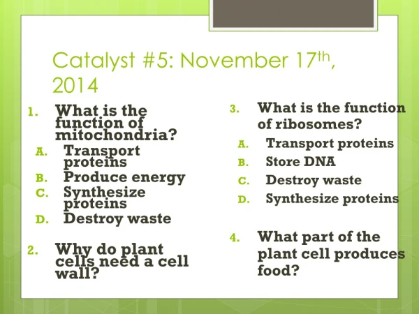 Catalyst #5: November 17 th , 2014