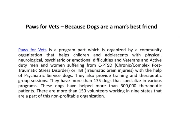 Paws for Vets - Because Dogs are a man’s best friend