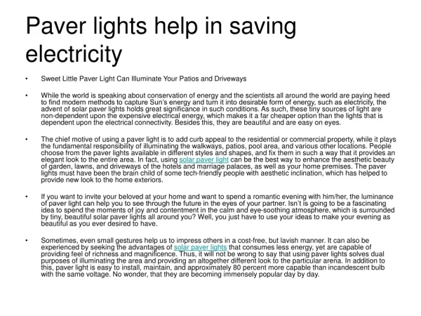Paver lights help in saving electricity