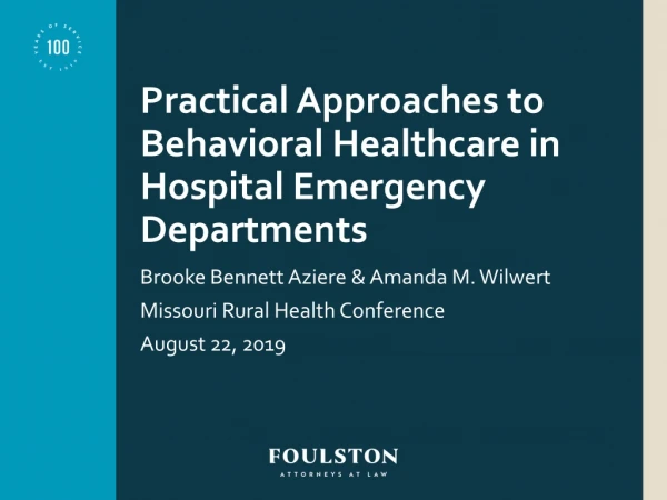 Practical Approaches to Behavioral Healthcare in Hospital Emergency Departments