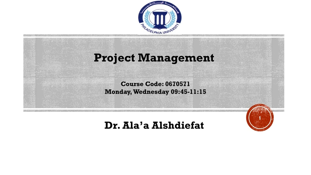 project management course code 0670571 monday