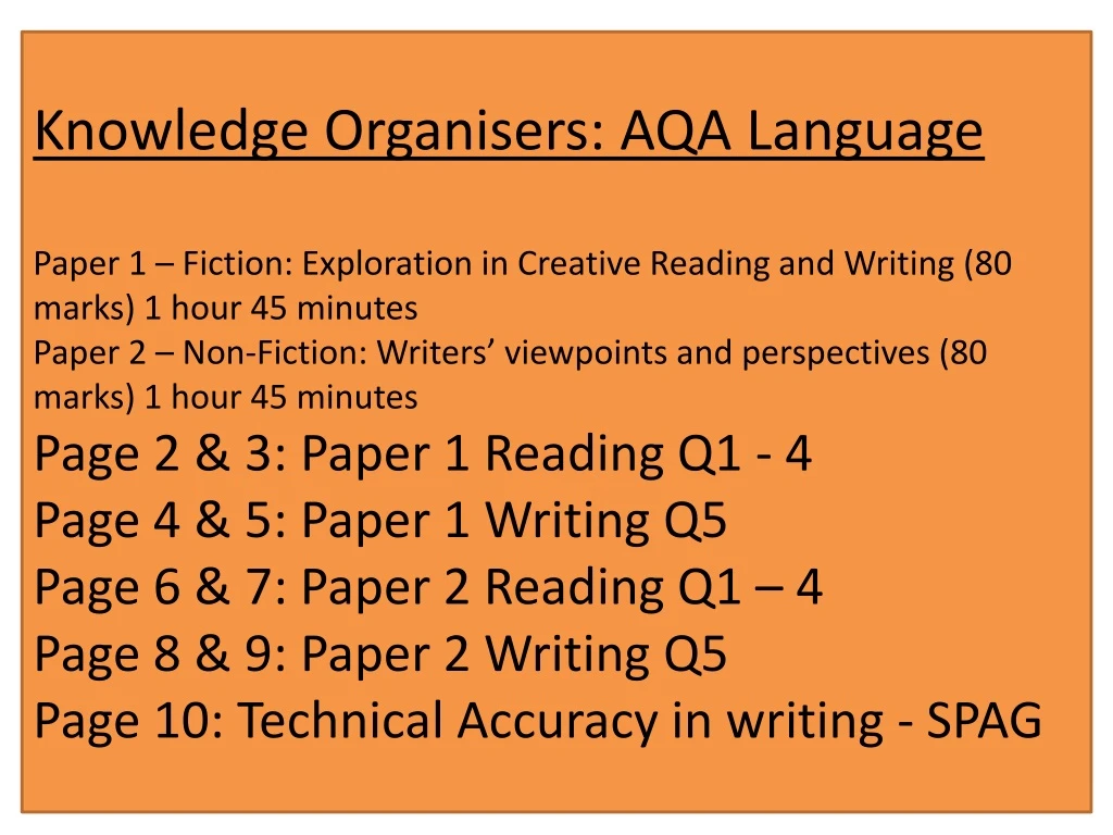 knowledge organisers aqa language paper 1 fiction