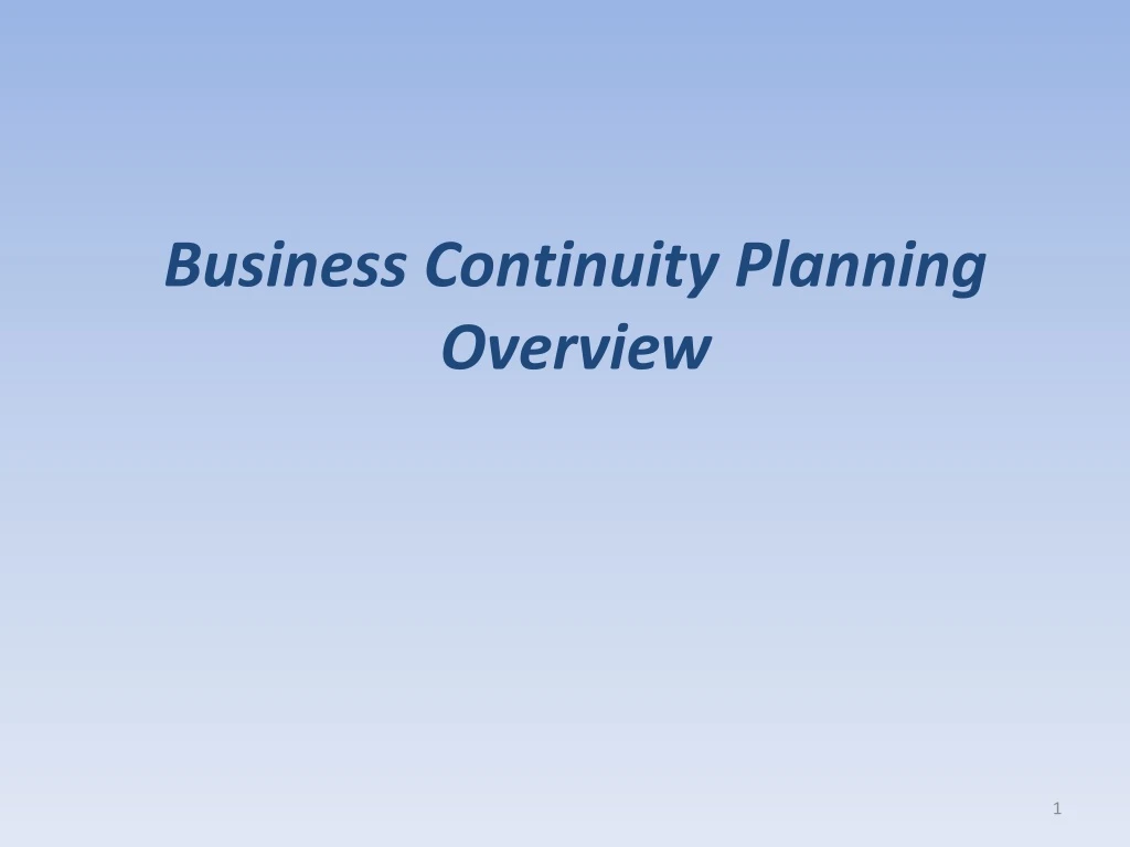 business continuity planning overview