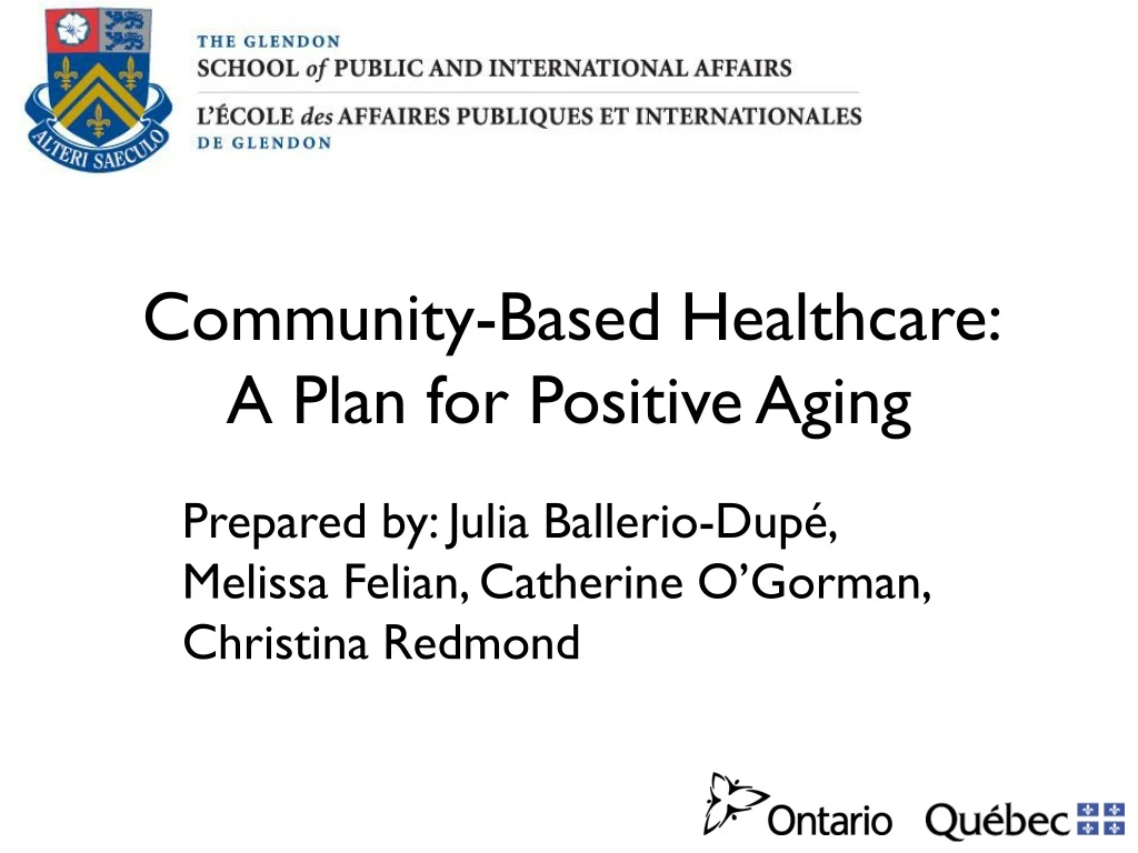 community based healthcare a plan for positive aging