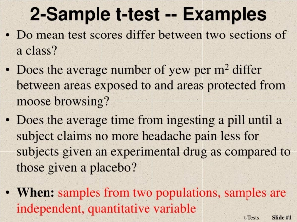 2-Sample t-test -- Examples
