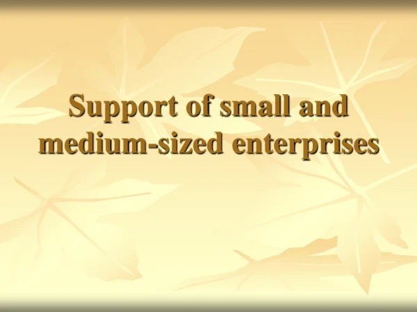 Support of small and medium-sized enterprises
