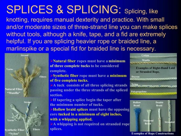 SPLICES SPLICING: Splicing, like knotting, requires manual dexterity and practice. With small and