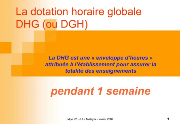 La dotation horaire globale DHG ou DGH