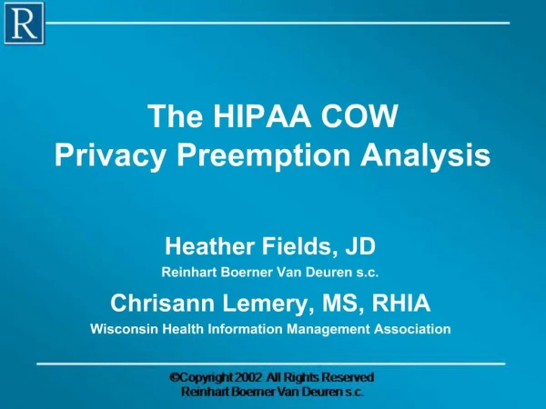 The HIPAA COW Privacy Preemption Analysis