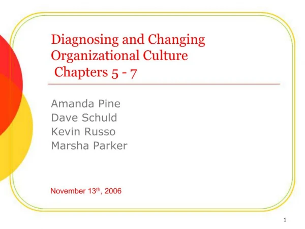 Diagnosing and Changing Organizational Culture Chapters 5 - 7