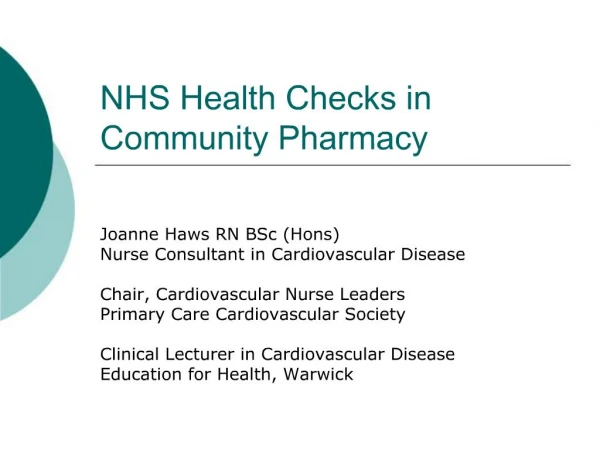 NHS Health Checks in Community Pharmacy