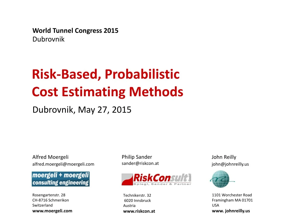 risk based probabilistic cost estimating methods