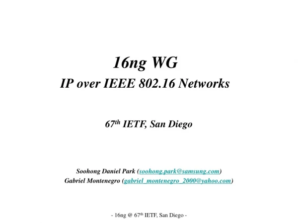 16ng WG IP over IEEE 802.16 Networks
