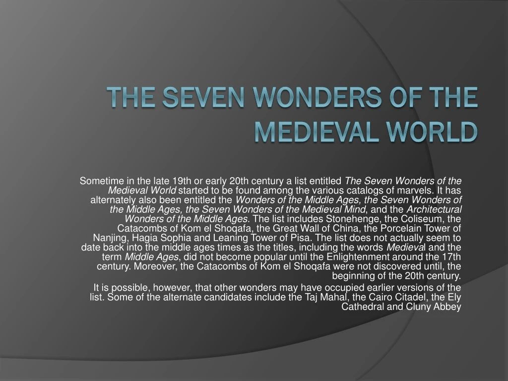 the seven wonders of the medieval world