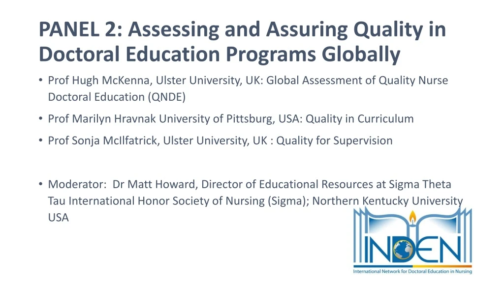 panel 2 assessing and assuring quality in doctoral education programs globally