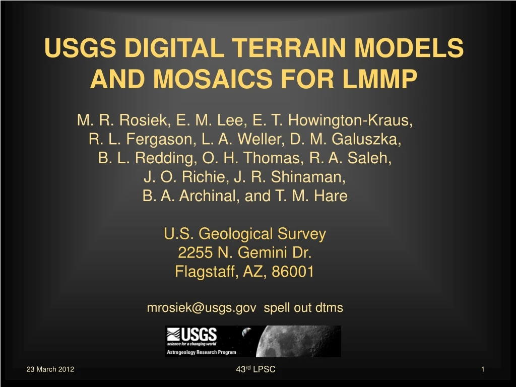 usgs digital terrain models and mosaics for lmmp