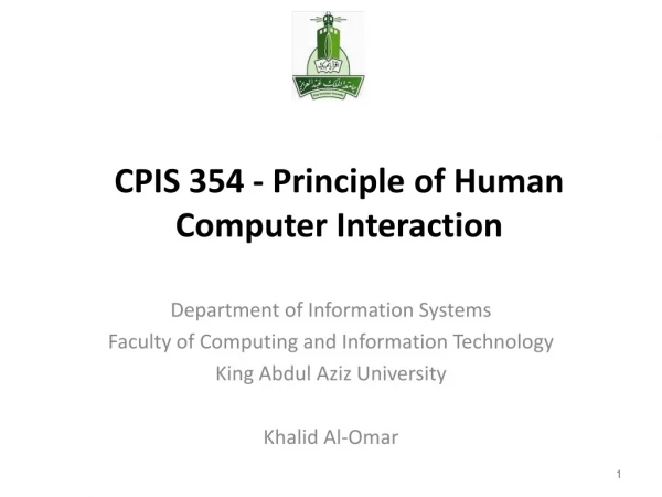 CPIS 354 - Principle of Human Computer Interaction
