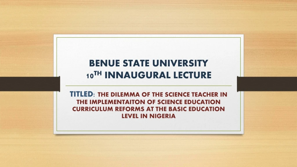 benue state university 10 th innaugural lecture