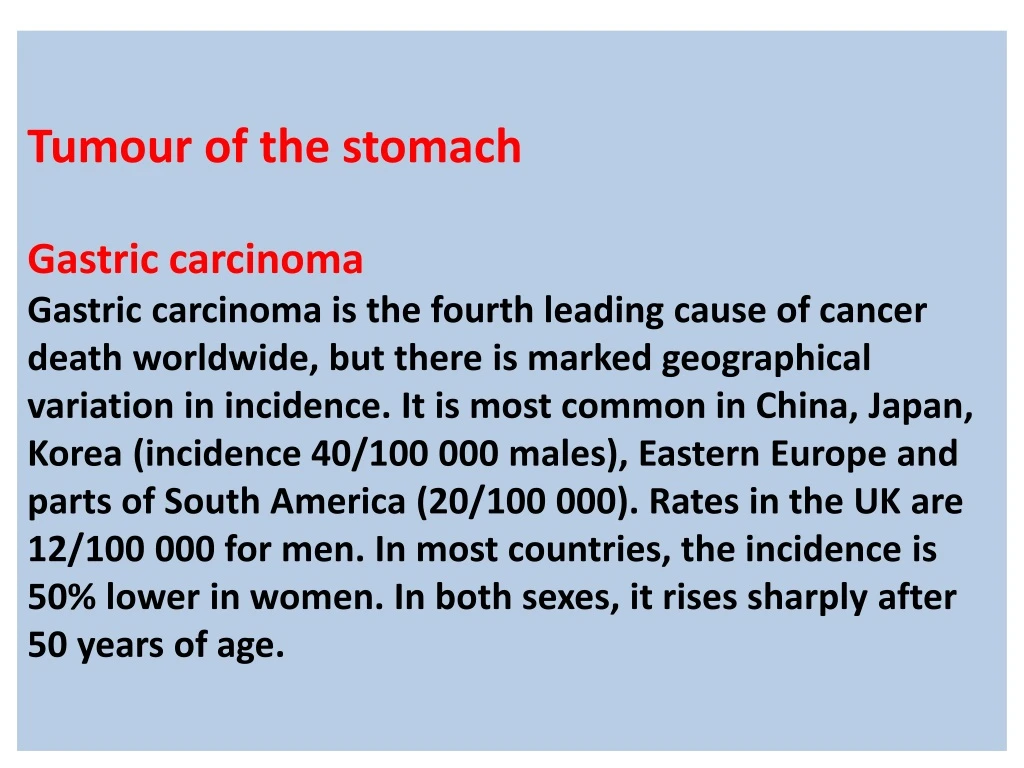 tumour of the stomach gastric carcinoma gastric