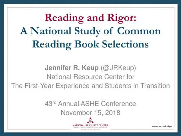 Reading and Rigor: A National Study of Common Reading Book Selections