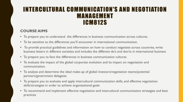 Intercultural communication's AND NEGOTIATION MANAGEMENT ICM812S