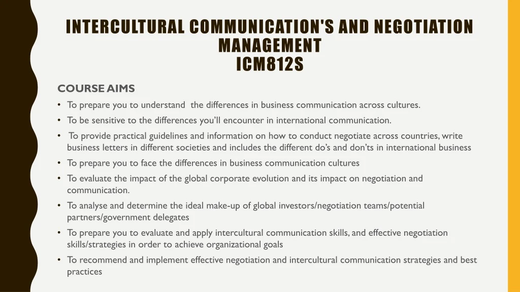 intercultural communication s and negotiation management icm812s