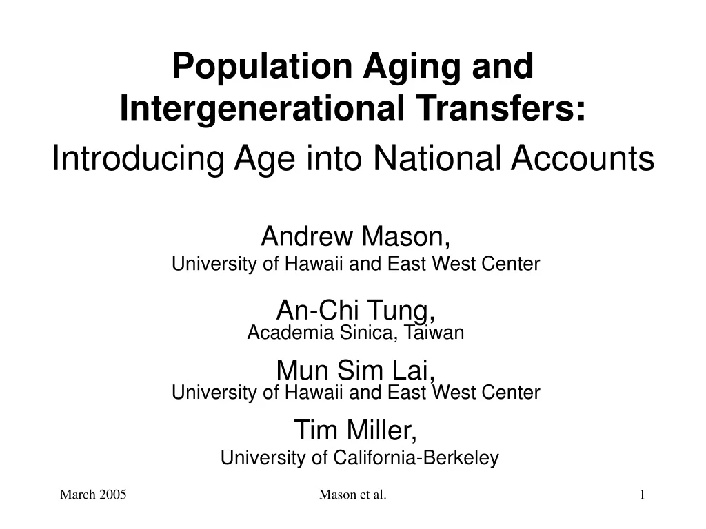 population aging and intergenerational transfers introducing age into national accounts
