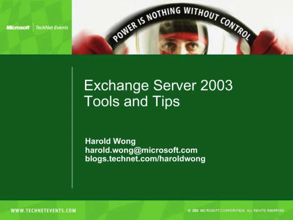 Exchange Server 2003 Tools and Tips
