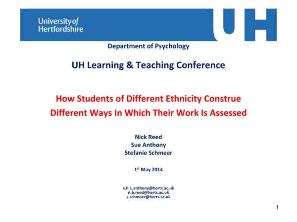 Department of Psychology UH Learning &amp; Teaching Conference