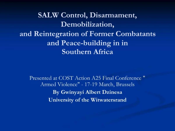 SALW Control, Disarmament, Demobilization, and Reintegration of Former Combatants and Peace-building in in Southern Afri