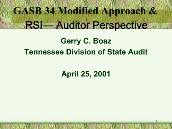 GASB 34 Modified Approach RSI Auditor Perspective