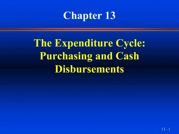 The Expenditure Cycle: Purchasing and Cash Disbursements
