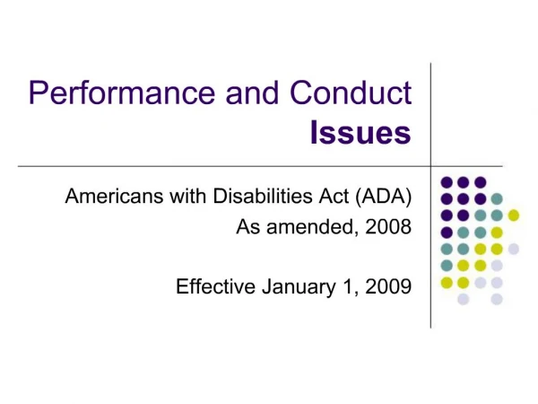 Performance and Conduct Issues