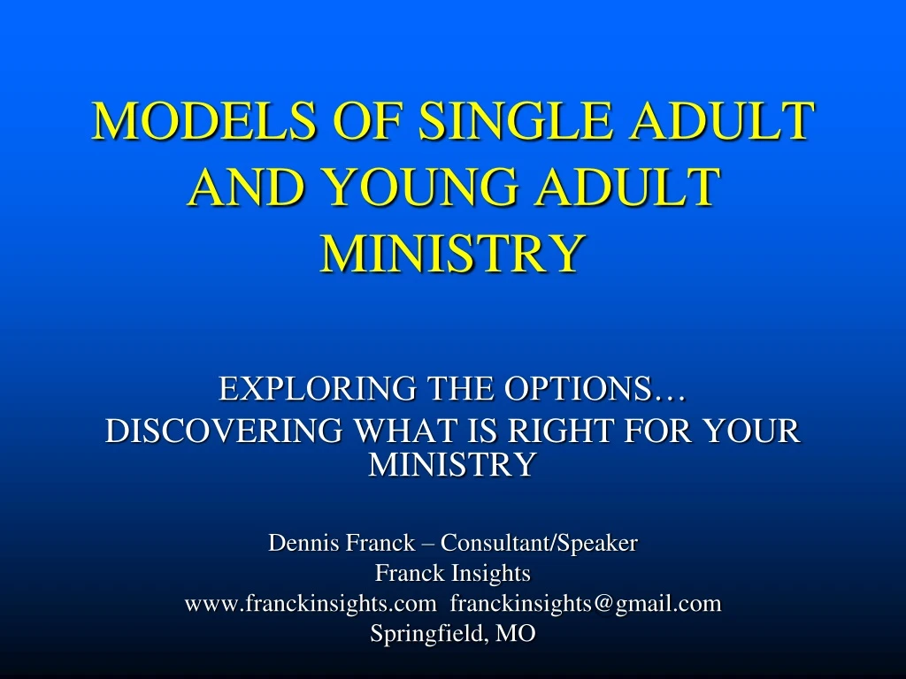 models of single adult and young adult ministry