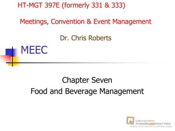 MEEC Chapter Seven Food and Beverage Management
