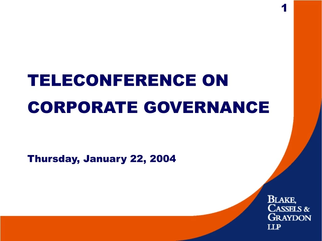 teleconference on corporate governance thursday january 22 2004