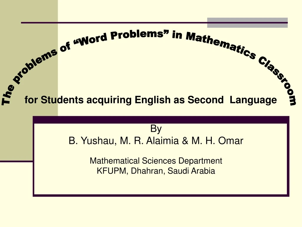 by b yushau m r alaimia m h omar mathematical sciences department kfupm dhahran saudi arabia