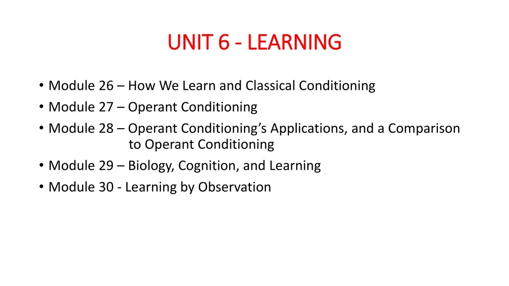 unit 6 learning