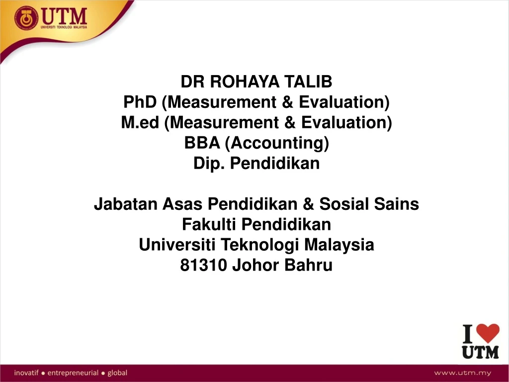 dr rohaya talib phd measurement evaluation