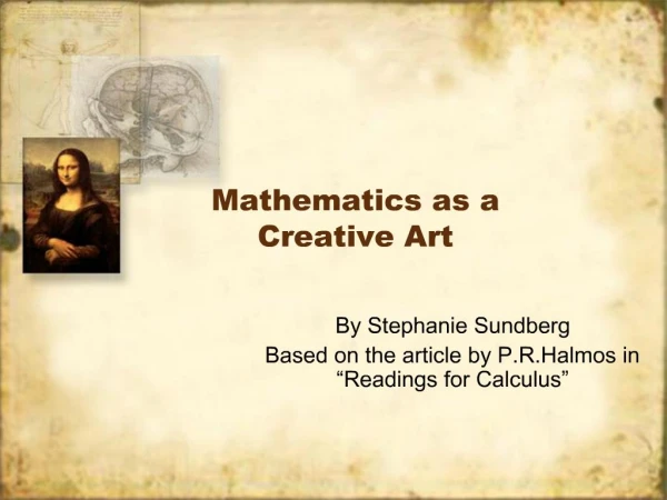 Mathematics as a Creative Art
