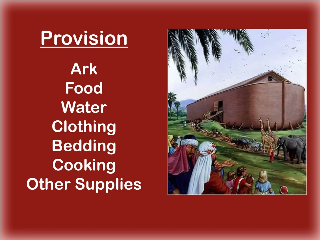provision ark food water clothing bedding cooking