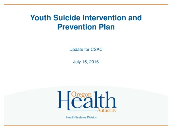 Youth Suicide Intervention and Prevention Plan